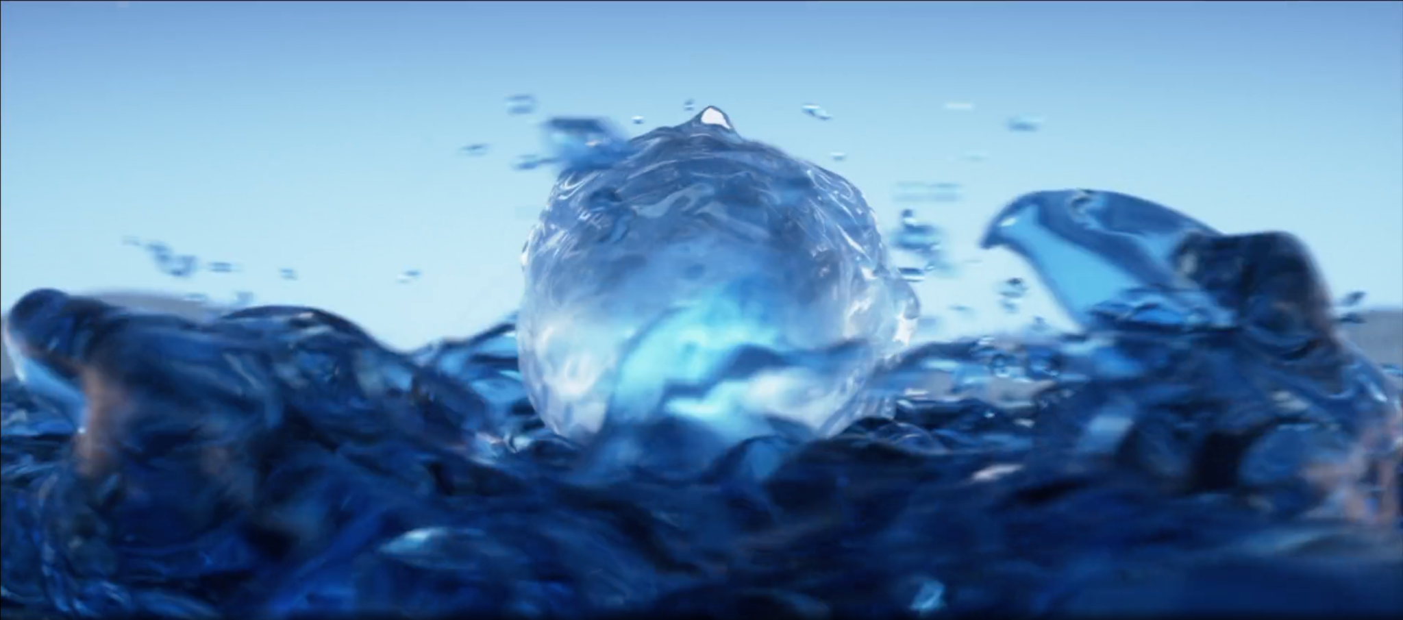 Bausch + Lomb — Water sphere above a flowing blue surface