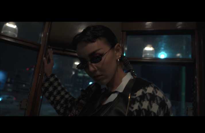 gucci KIWI LEE nocturnal animals — Portrait in a dim tram interior