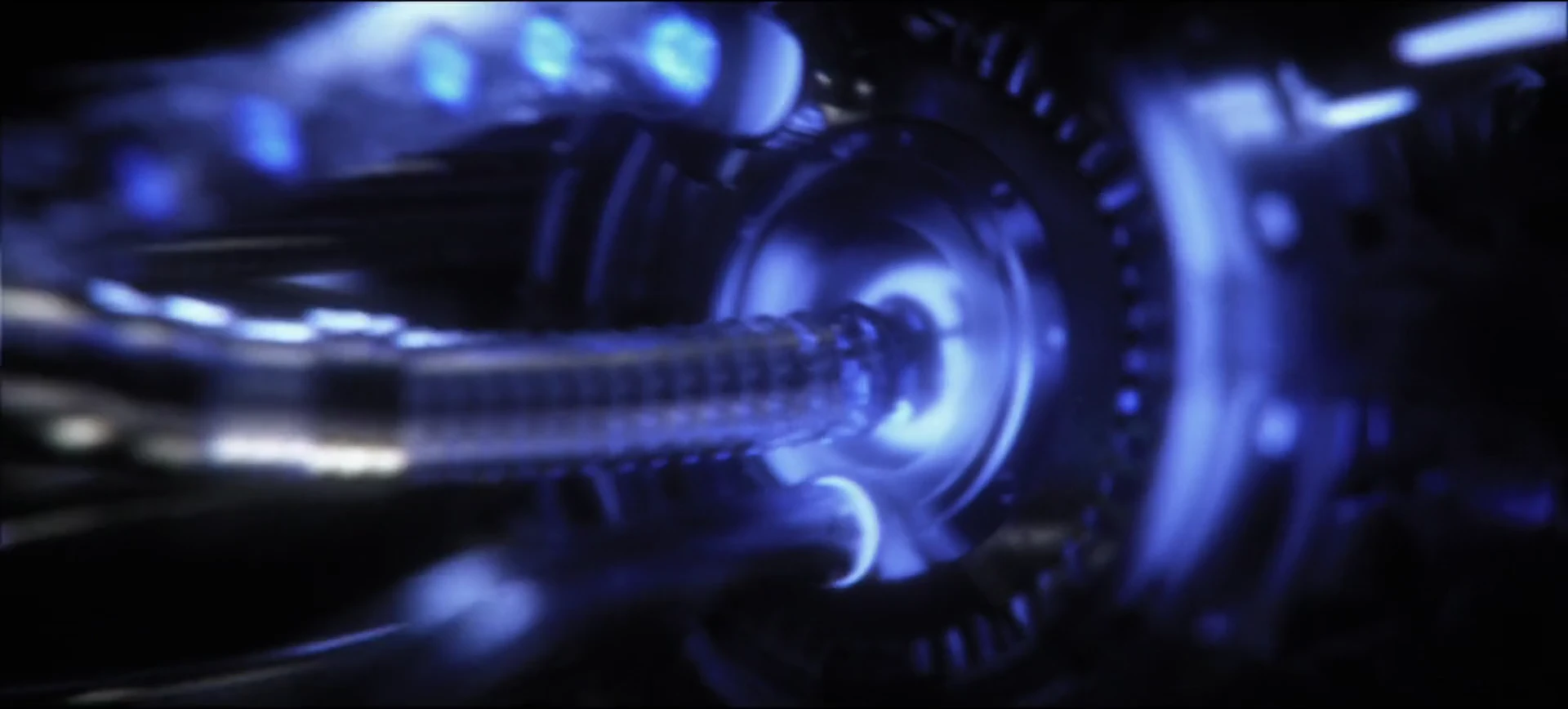 Glowing blue components and braided cables reveal the electric mechanism.
