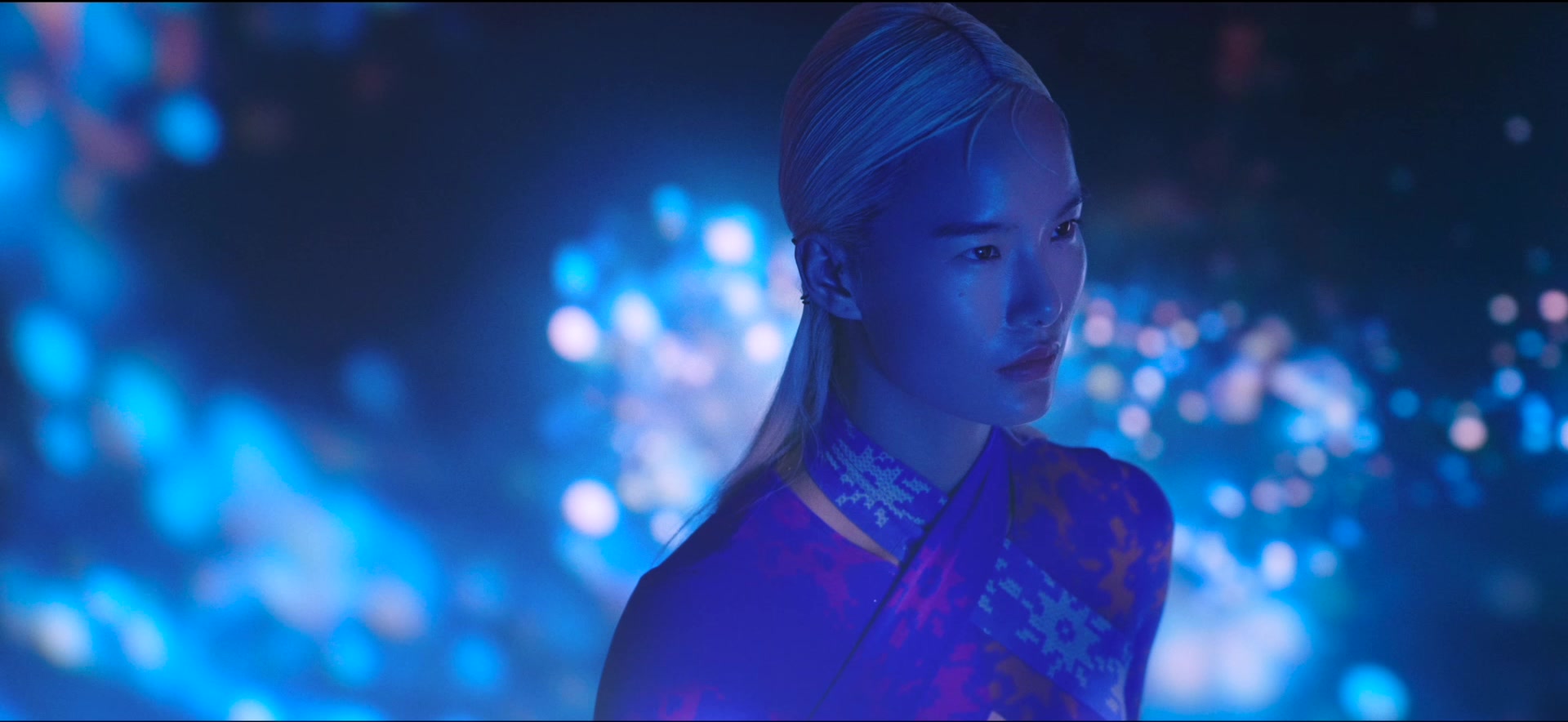 Portrait among blue lights